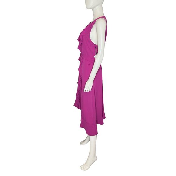 Kensie Women's Ruffled Tie-Waist Faux-Wrap Dress Fuchsia Sz 10 NWT - Picture 4 of 9